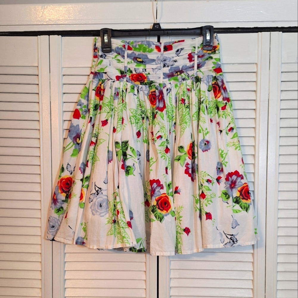 Sweet Sinammon Vintage Cotton Pleated Floral Skirt Medium *C3